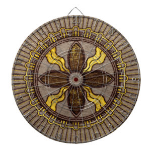 Seal of Shamash - Wood burned with gold accents Dartboard