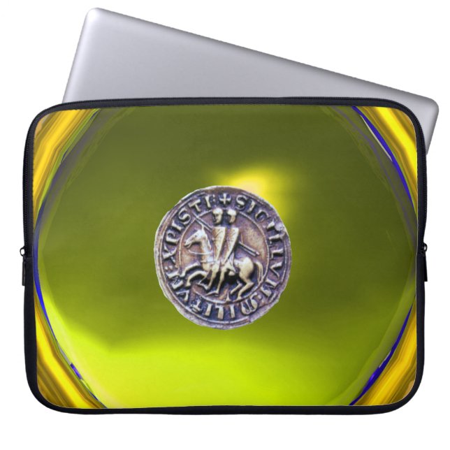 SEAL OF THE KNIGHTS TEMPLAR grey gem yellow Laptop Sleeve (Front)