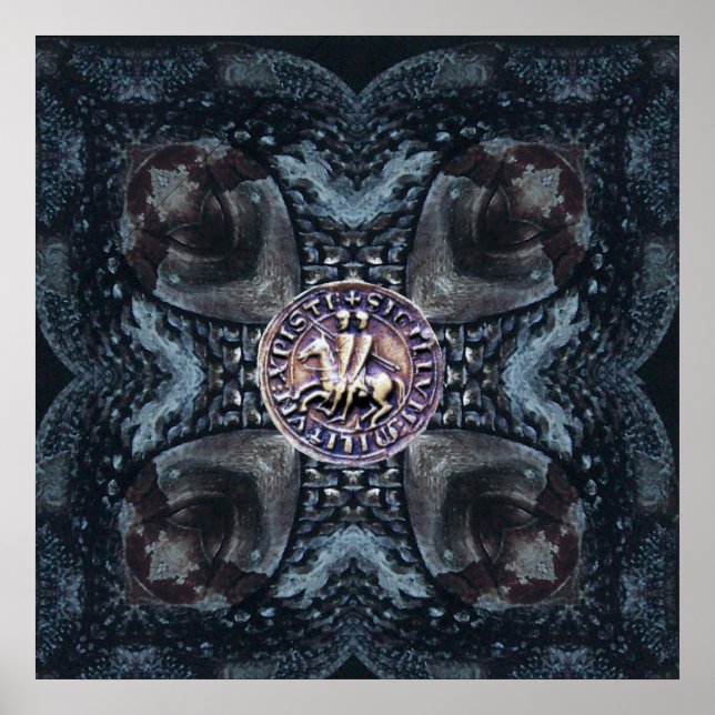 SEAL OF THE KNIGHTS TEMPLAR ON IRON CROSS Black Poster (Front)