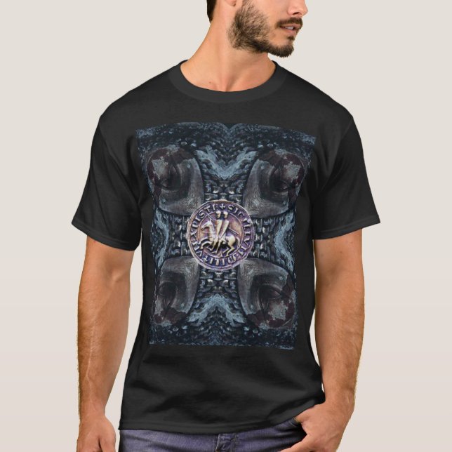 SEAL OF THE KNIGHTS TEMPLAR ON IRON CROSS Black T-Shirt (Front)