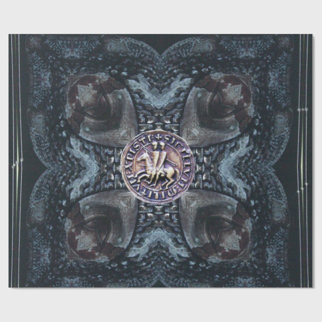 SEAL OF THE KNIGHTS TEMPLAR ON IRON CROSS Black Wrapping Paper (Flat)