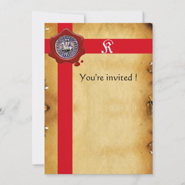 SEAL OF THE KNIGHTS TEMPLAR, Red Wax Monogram,Felt Invitation (Front)