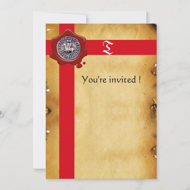 SEAL OF THE KNIGHTS TEMPLAR, Red Wax Monogram Invitation (Front)