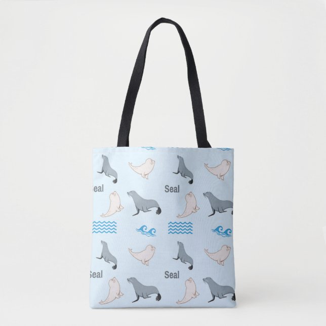 Seal pattern on blue tote bag (Front)