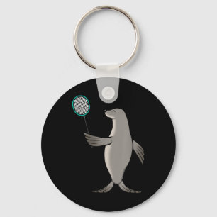 Seal Playing Badminton Hobby Sports Key Ring