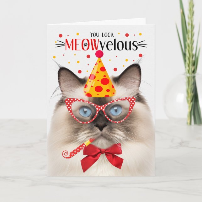 Seal Point Ragdoll Cat MEOWvelous Birthday Card (Front)