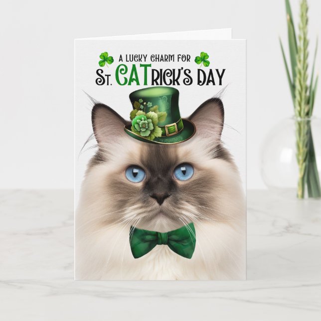 Seal Point Ragdoll Lucky Charm St CATrick's Day Holiday Card (Front)