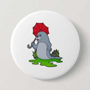 Seal Raining Umbrella 7.5 Cm Round Badge