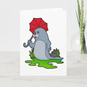 Seal Raining Umbrella Card