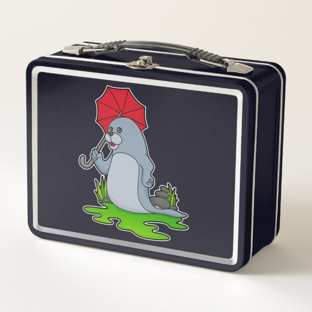 Seal Raining Umbrella Metal Lunch Box (Front)
