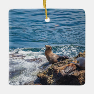 Seal Rock at La Jolla Beach in San Diego Ceramic Ornament