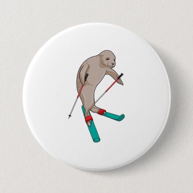 Seal Skier Ski 7.5 Cm Round Badge (Front)