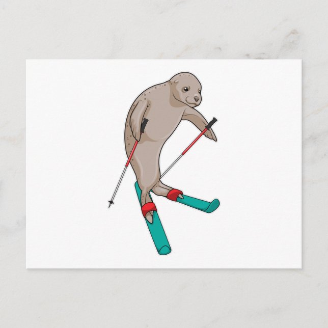 Seal Skier Ski Postcard (Front)
