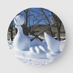 Seal Snow Sculpture, Quebec, Canada Round Clock