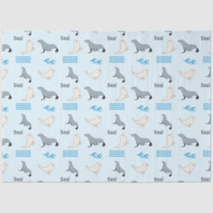 Seal & water waves pattern on blue tissue paper