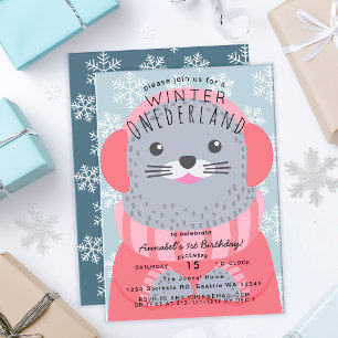 Seal Winter Onederland Kids Birthday Invitation