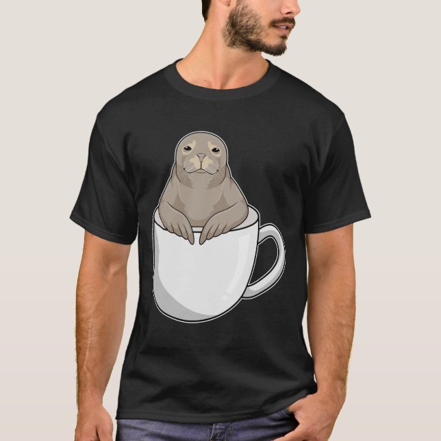 Seal with Coffee cup T-Shirt (Front)