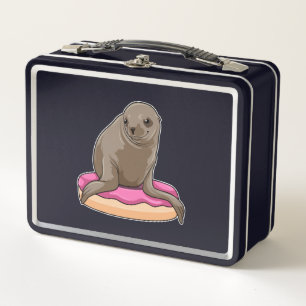 Seal with Doughnut Metal Lunch Box