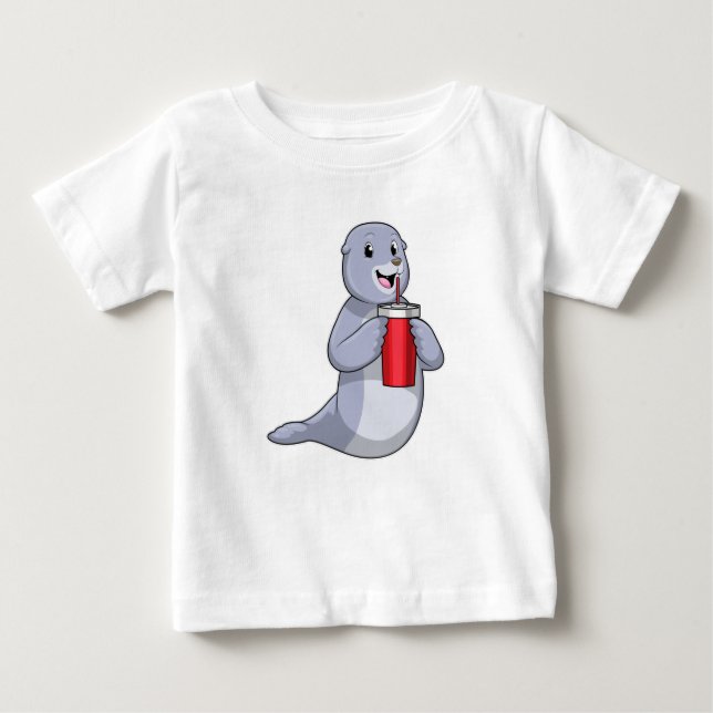 Seal with Drinking cup Baby T-Shirt (Front)