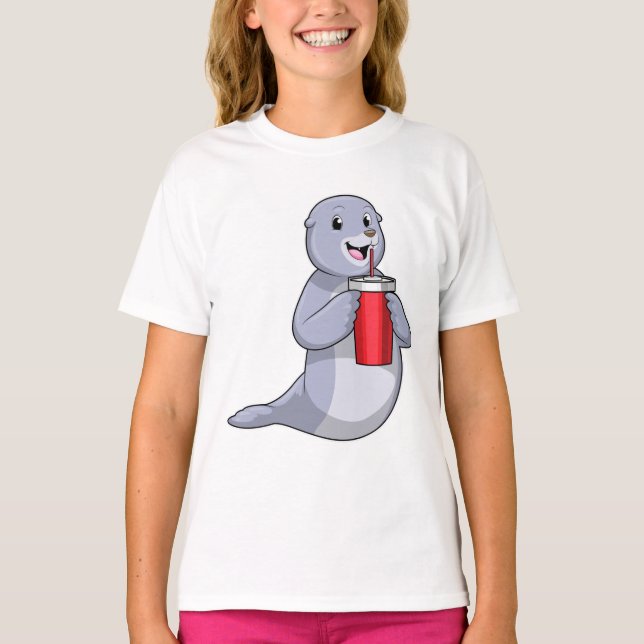 Seal with Drinking cup T-Shirt (Front)