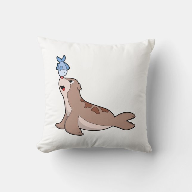 Seal with Fish (2).PNG Cushion (Front)
