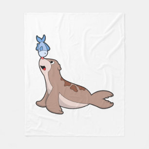 Seal with Fish (2).PNG Fleece Blanket