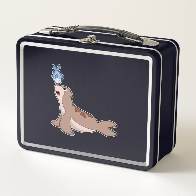 Seal with Fish (2).PNG Metal Lunch Box (Front)