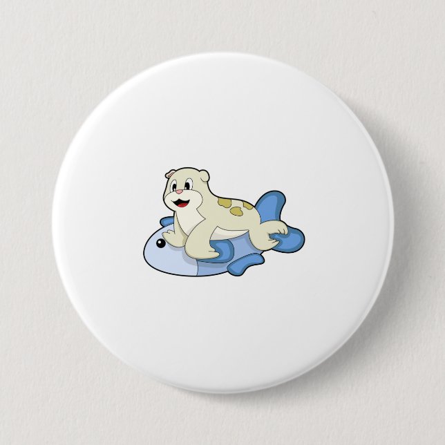 Seal with Fish 7.5 Cm Round Badge (Front)