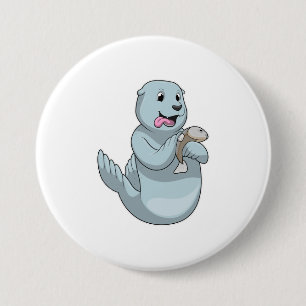 Seal with Fish 7.5 Cm Round Badge