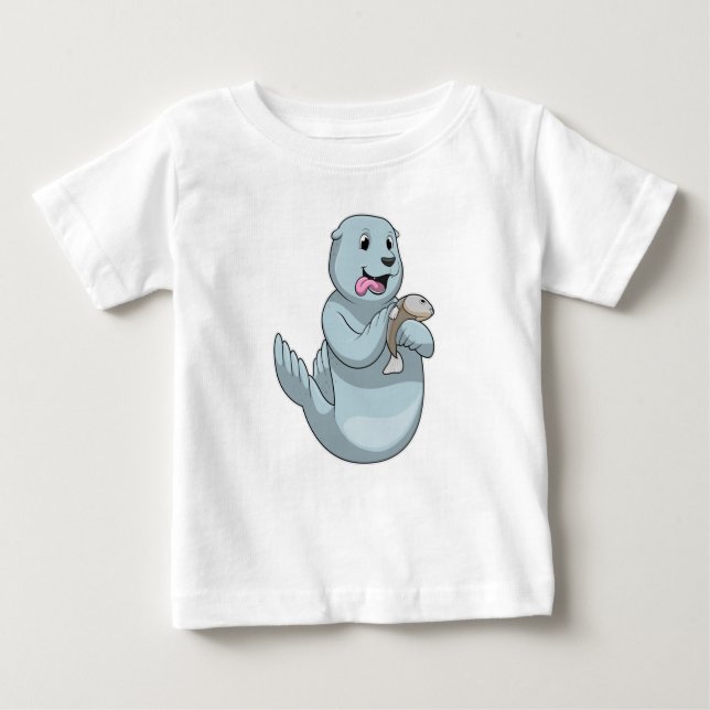 Seal with Fish Baby T-Shirt (Front)