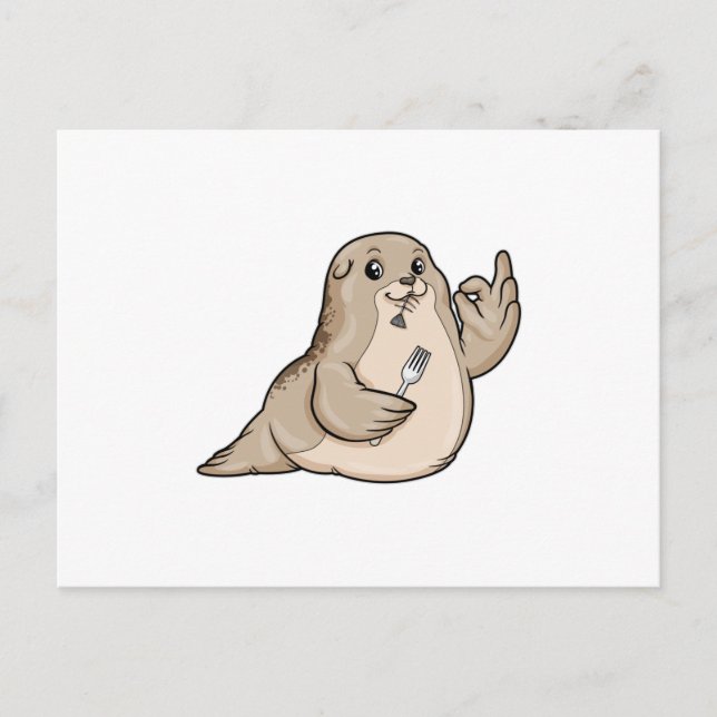 Seal with Fish & Fork Postcard (Front)