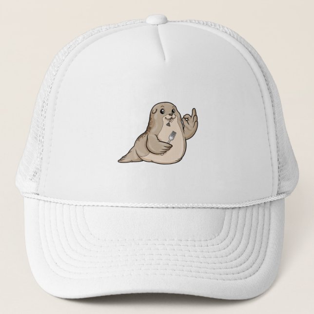 Seal with Fish & Fork Trucker Hat (Front)