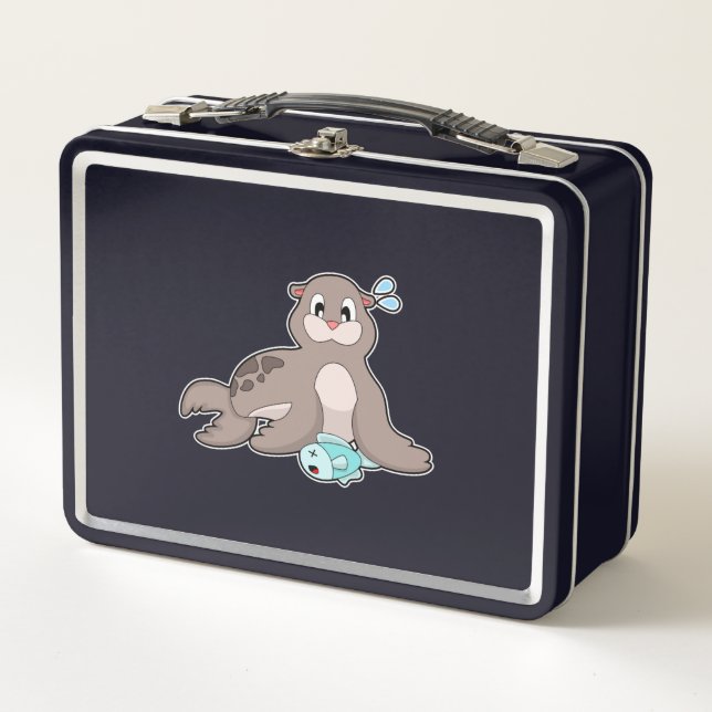 Seal with Fish Metal Lunch Box (Front)