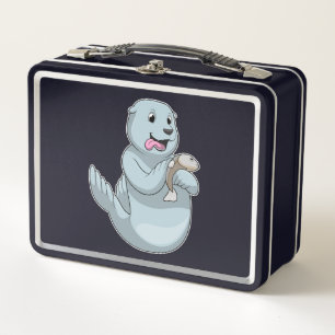 Seal with Fish Metal Lunch Box