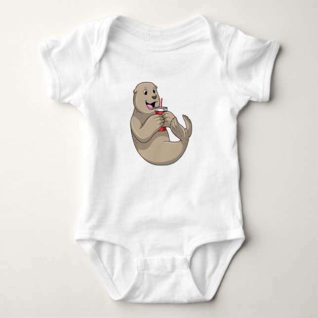 Seal with Mug with Straw Baby Bodysuit (Front)