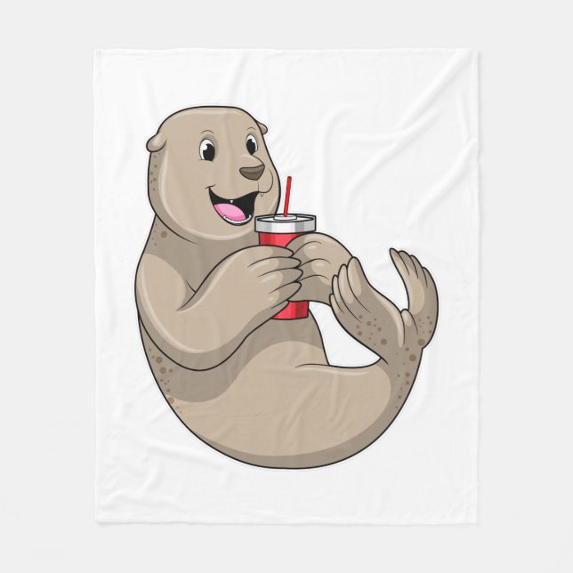 Seal with Mug with Straw Fleece Blanket (Front)