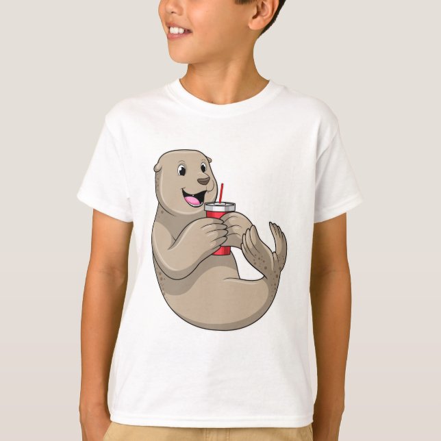 Seal with Mug with Straw T-Shirt (Front)