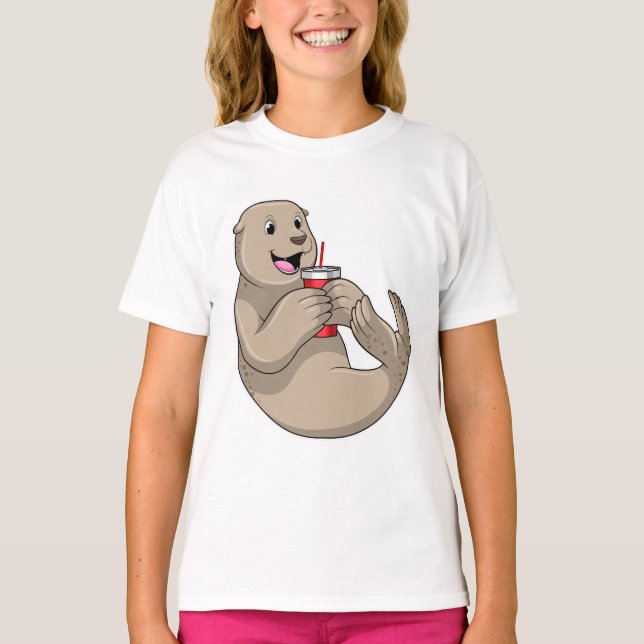 Seal with Mug with Straw T-Shirt (Front)