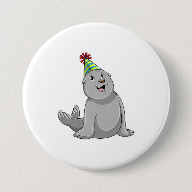 Seal with Party hat Party 7.5 Cm Round Badge (Front)