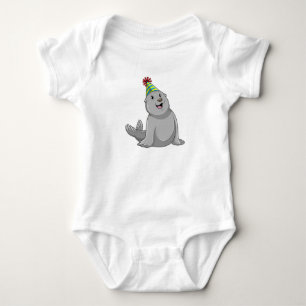 Seal with Party hat Party Baby Bodysuit