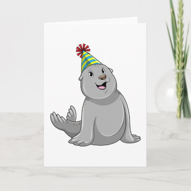 Seal with Party hat Party Card (Front)