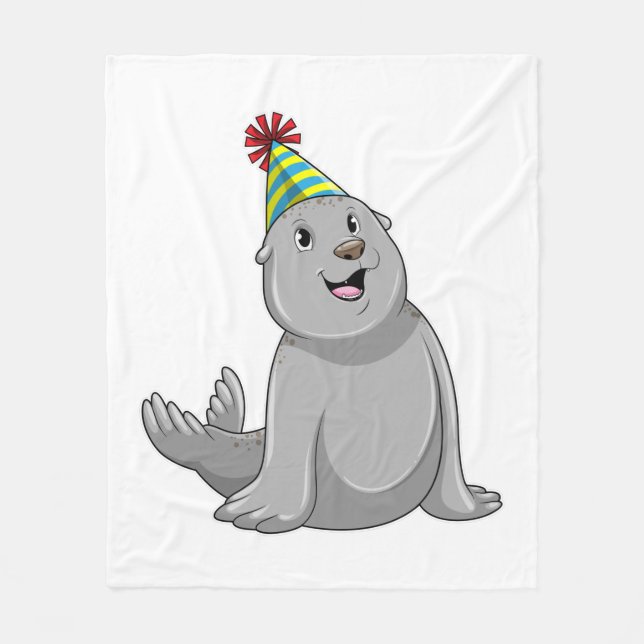 Seal with Party hat Party Fleece Blanket (Front)