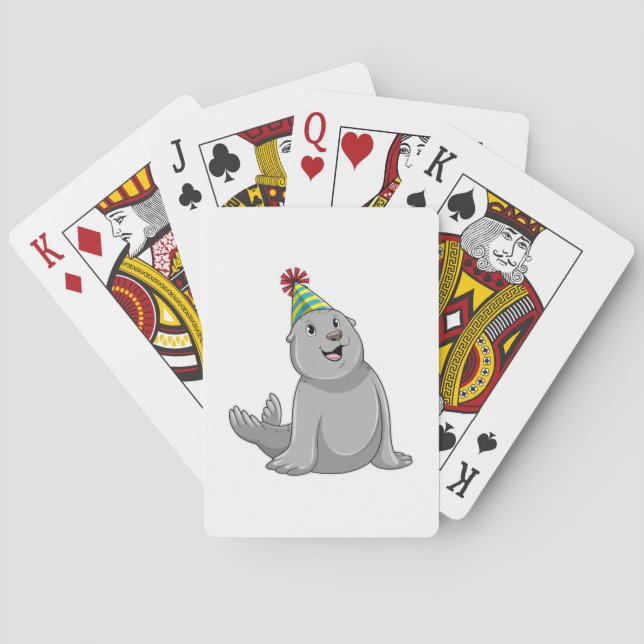 Seal with Party hat Party Playing Cards (Back)