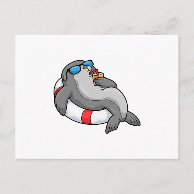 Seal with Swim ring & Drink Postcard (Front)