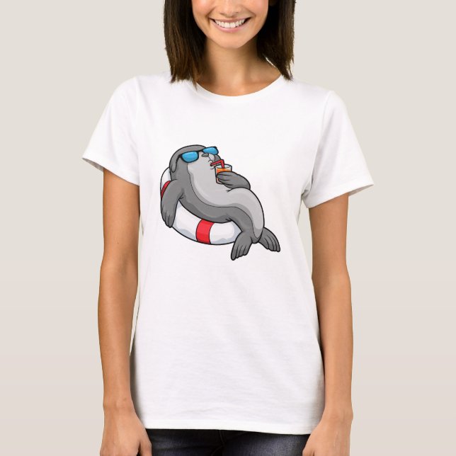 Seal with Swim ring & Drink T-Shirt (Front)