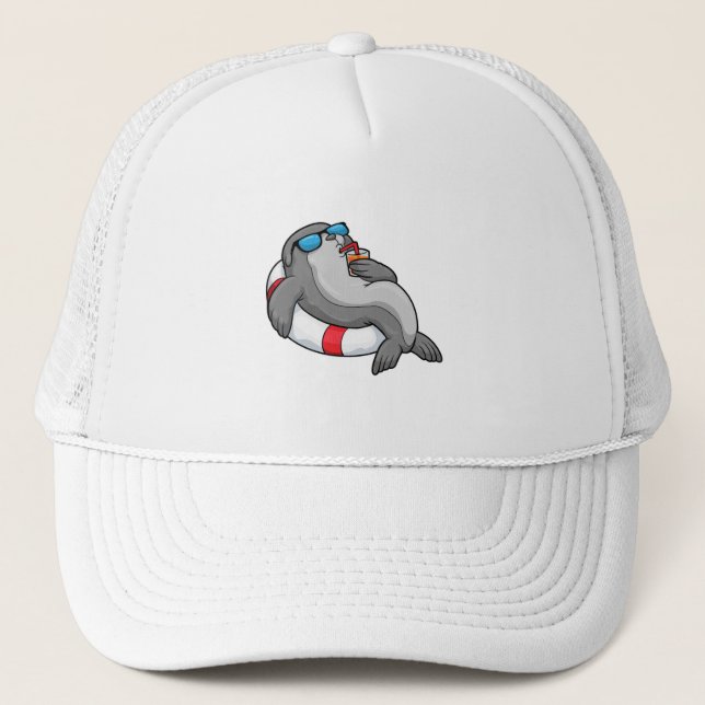 Seal with Swim ring & Drink Trucker Hat (Front)