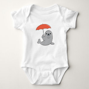Seal with Umbrella Baby Bodysuit