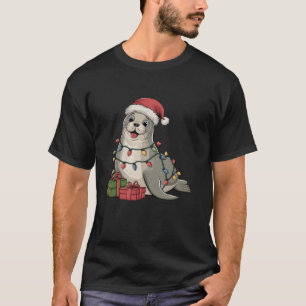 Seal Xmas Lighting Santa Hat Seal Christmas T-Shirt