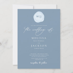 Sealed Initials Minimalist Light Blue Wedding Invitation