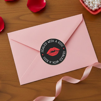 Sealed with a Kiss Black & Red Lip Valentine's Day Classic Round Sticker